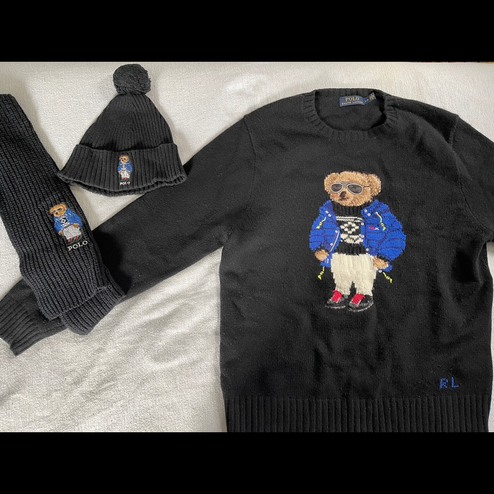 Ralph Lauren Polo sweater, beanie and scarf